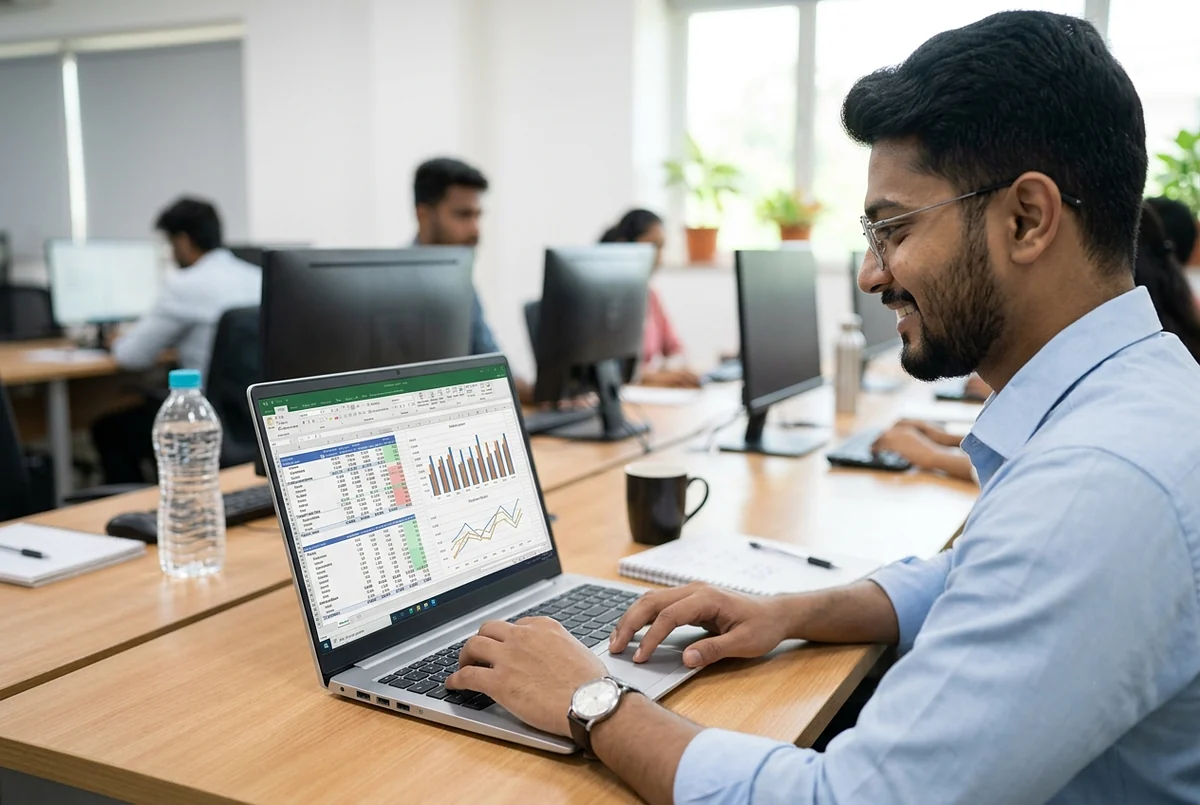 Student learning Advanced Excel at GNT Computer Institute, Kurla